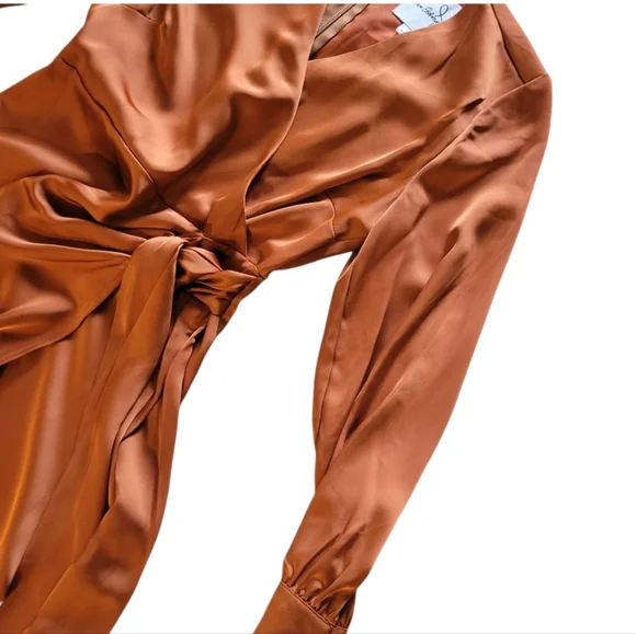 Sam Edelman Elegant Satin Wrap Dress in Rich Copper Size 4 - Picture 8 of 12